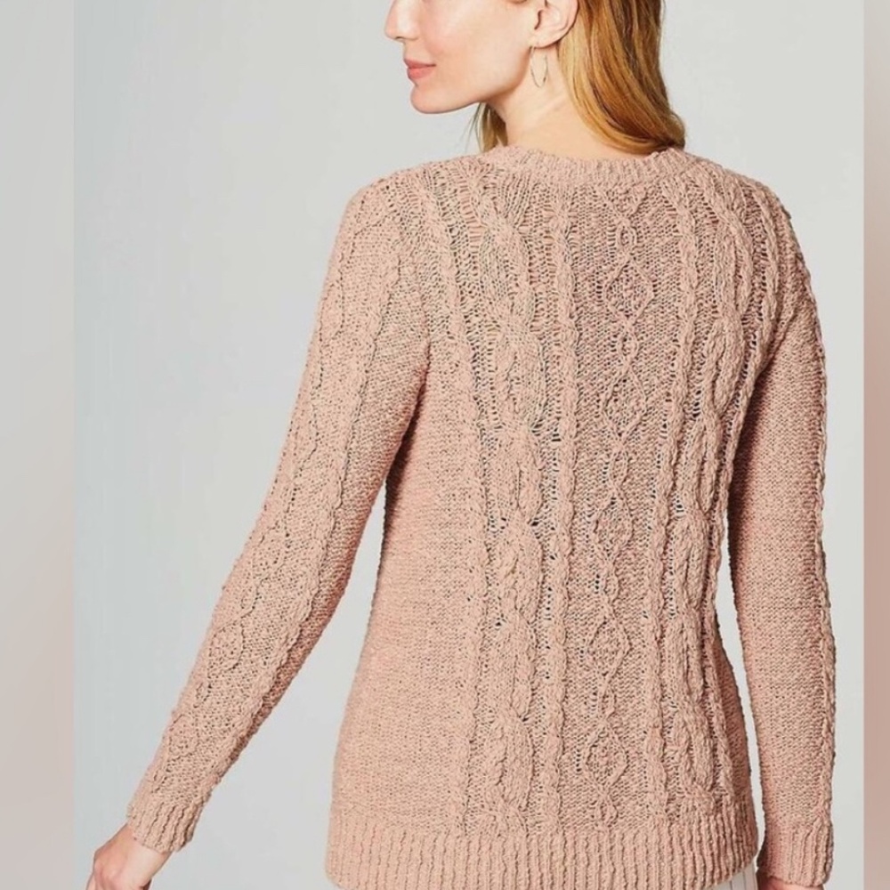 J Jill Plus Size Mauve Cotton Cable Knit Sweater - Size 1x - Picture 2 of 5